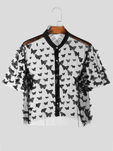 Mens Sexy 3D Butterfly Pattern Short Sleeve Crop Shirt SKUK61524