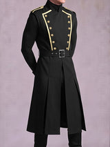 Men's Avant-Garde Retro Military Epaulet Double Breasted Knee Length Sleeveless Mandarin Collar Waistcoat SKUL81731