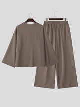 Men's Solid Color Crew Neck Casual Two Pieces Outfit SKUL28250