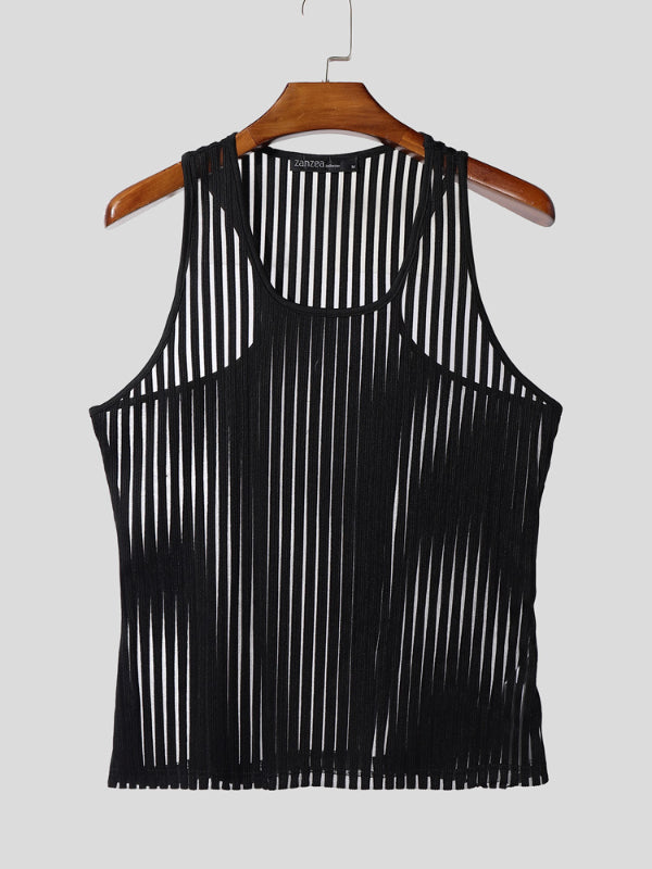 Mens Striped Sheer Casual Tank SKUL15389