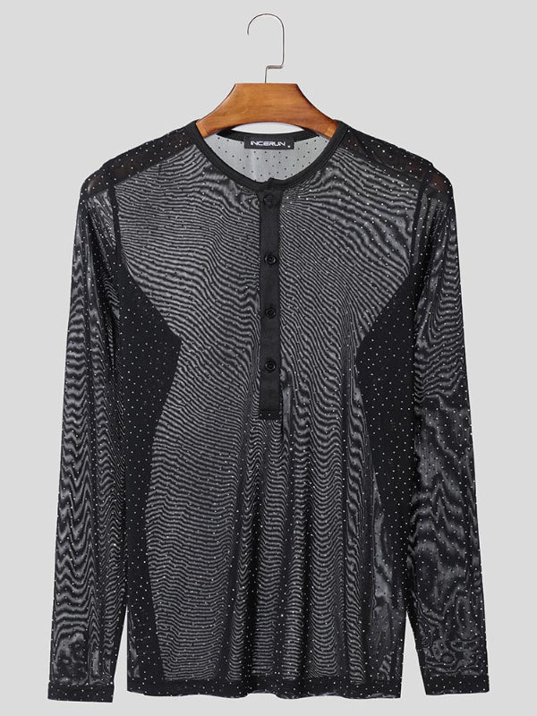 Men's Glitter Sheer Mesh Long Sleeve T-Shirt SKUL02395