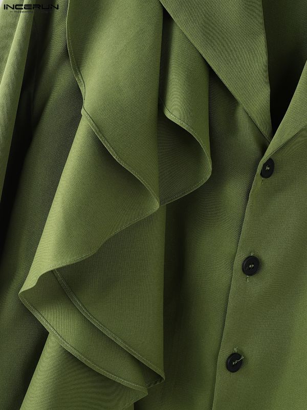 Men's Solid Color Ruffled Patchwork Long Sleeve Shirt SKUL35019