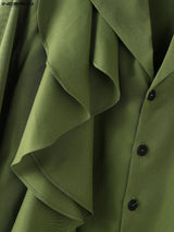 Men's Solid Color Ruffled Patchwork Long Sleeve Shirt SKUL35019