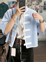 Men's New Chinese Style Contrast Piping Cropped Shirt SKUL61888