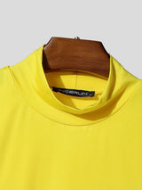 Men's Avant-Garde High-Street Semi-High Collar Mesh Panel Sheer Half Sleeve T-shirt SKUL63175
