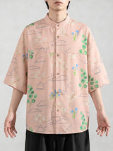 Men's Modern Neo-Chinese Landscape Floral Graphic Print Loose Batwing Sleeve Shirt SKUL73743