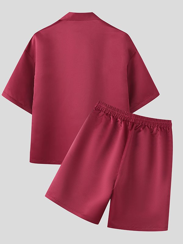 Men's Solid Color V Neck Casual Two Pieces Outfit SKUL50049