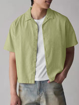 Mens Solid Color Textured Short-Sleeve Shirt SKUL11804