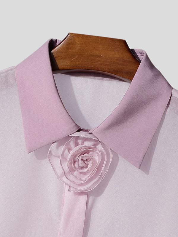 Men's 3D Rosette & Floating Ribbons Sheer Organza Cropped Shirt SKUL55379