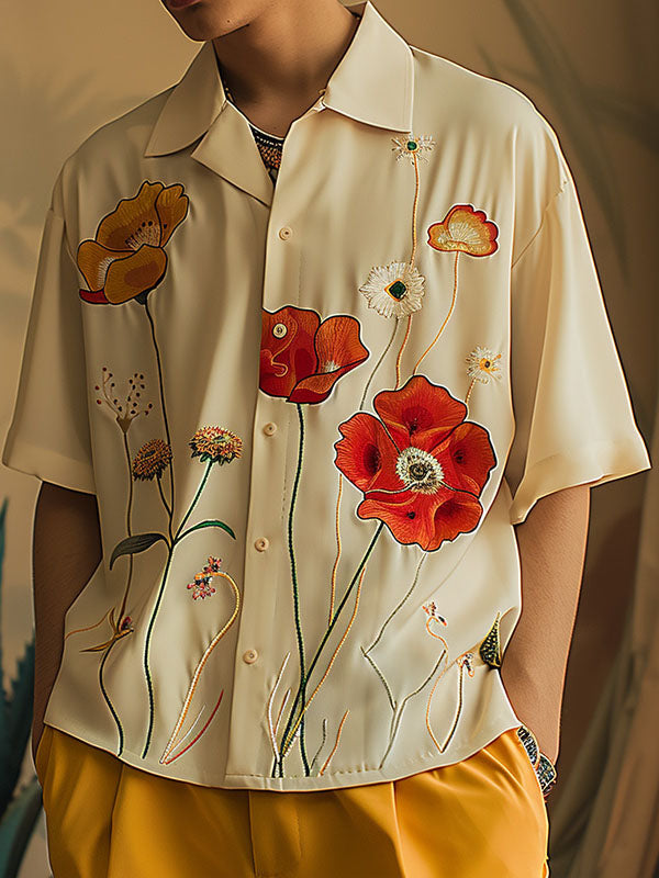 Mens Fashion Floral Print Short Sleeve Shirt SKUK60636