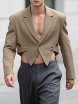 Men's Deconstructed Hollow Striped Cropped Long Sleeve Blazer SKUL30442