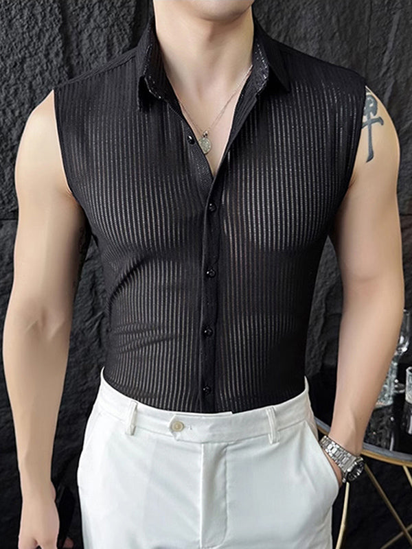 Mens Thin Vertical Striped Breathable Sleeveless Shirt SKUK72256