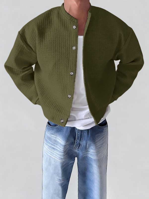Men's Textured Cropped Stand Collar Long Sleeve Jacket SKUL37282