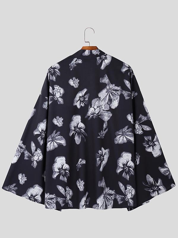 Mens Floral Print Bell Sleeve Cardigan SKUK91171