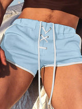 Men's Retro Gym Fitness Lace-Up Contrast Binding Extra Short Track Short SKUL67093