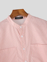 Mens Solid Color Striped Short Sleeve Shirt SKUL17881