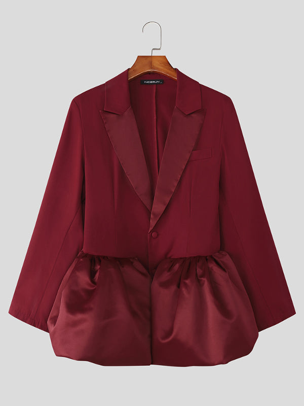 Men's Solid Color Satin Long Sleeve Blazer SKUL24620