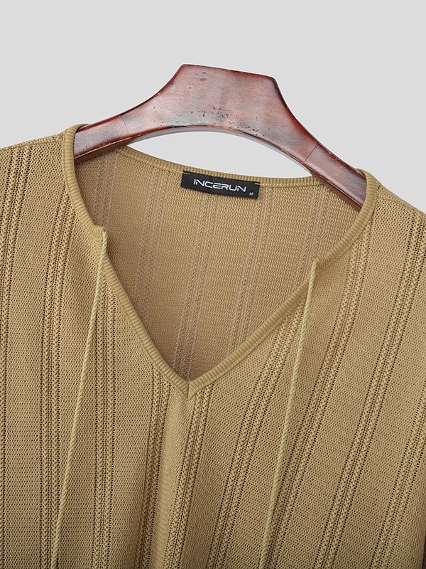 Men's Solid Color Textured Long Sleeve T-shirt SKUL50897