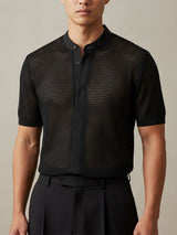 Men's Sheer Mesh Stand Collar Short Sleeve Shirt SKUL55516