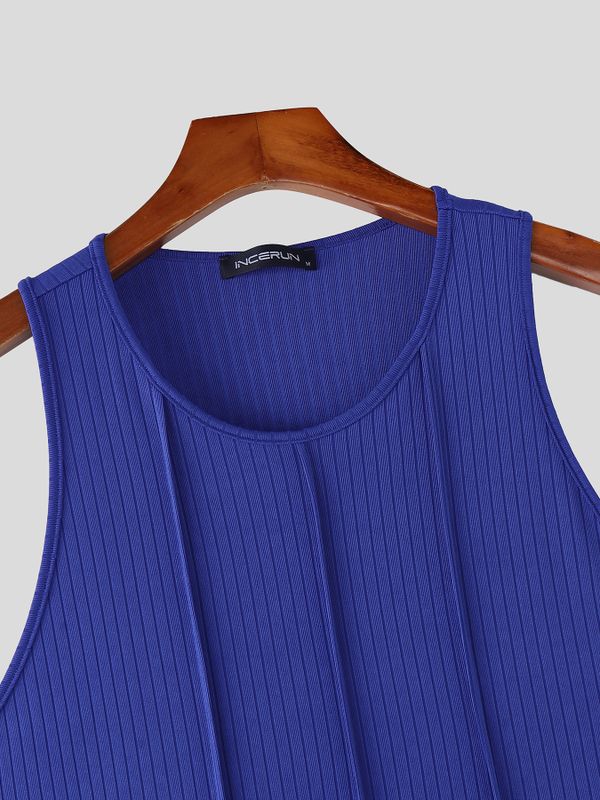 Men's Solid Color Knit Curved Hem Tank SKUL59478