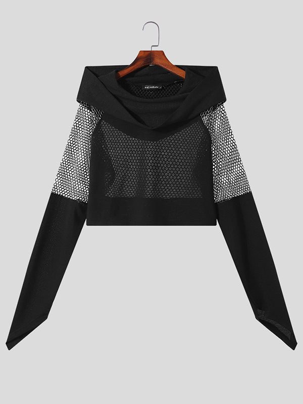 Mens Mesh Patchwork Hooded Crop Top SKUK35598