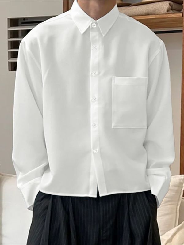 Men's Solid Color Pocket Long Sleeve Shirt SKUL43860