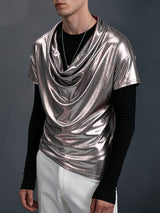 Men's Shiny Cowl Neck Short Sleeve T-Shirt SKUL40150