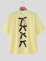 Mens Bow Ribbon Striped Short Sleeve Shirt SKUL19082