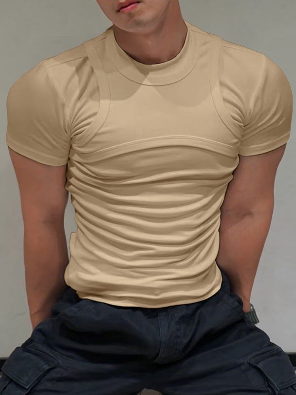 Men's Faux Two-Piece Versatile Stretch Short Sleeve T-Shirt SKUL35292