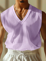 Mens Striped V-Neck Sheer Sleeveless Tank SKUK65118