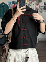 Men's Frog Button Contrast Color Short Sleeve Shirt SKUL45324