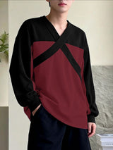 Men's Cross Design Contrast Color Long Sleeve T-shirt SKUL42374