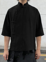 Men's Textured Frog Button Half Sleeve Shirt SKUL55422