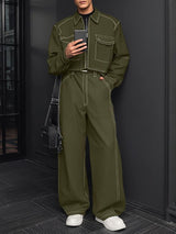 Men's Color Block Line Casual Two Pieces Outfit SKUL30577