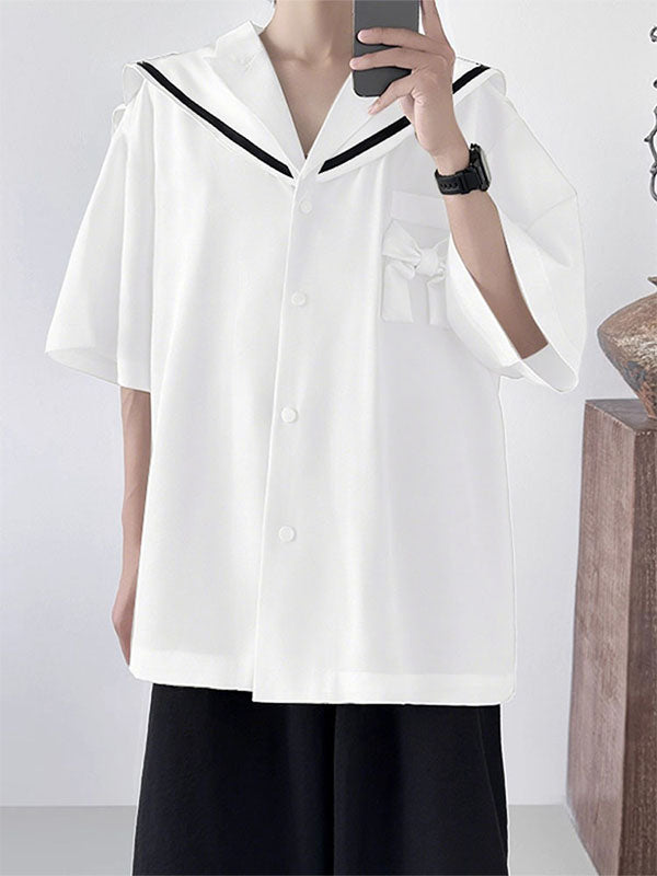 Men's Bow Patchwork Half Sleeve Shirt SKUL27006