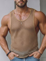 Men's Avant-Garde High-Street All-Over Mesh Round Neck Tank SKUL72634