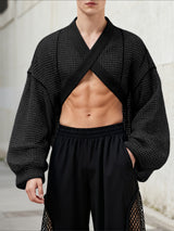 Men's Hollow Mesh Cropped Long Sleeve T-shirt SKUL46551