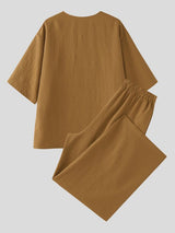 Men's Minimalist Solid Color V Neck Two Pieces Outfit SKUL53964