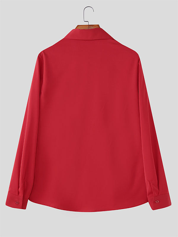 Men's Solid Color Slim Fit Long Sleeve Shirt SKUL24816