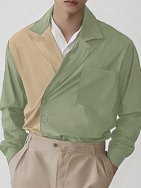 Mens Color-Block Patchwork Long Sleeve Shirt SKUK99735