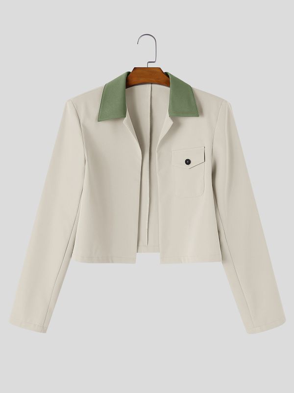 Men's Korean Minimalist City Casual Contrast Lapel Flap Pocket Cropped Jacket SKUL85232