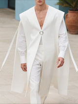 Men's Solid Color Ribbon Patchwork Casual Cloak SKUL37245