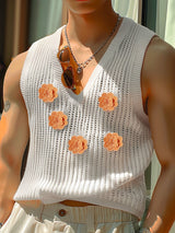 Mens 3D Floral Print V-Neck Sleeveless Tank SKUK68150