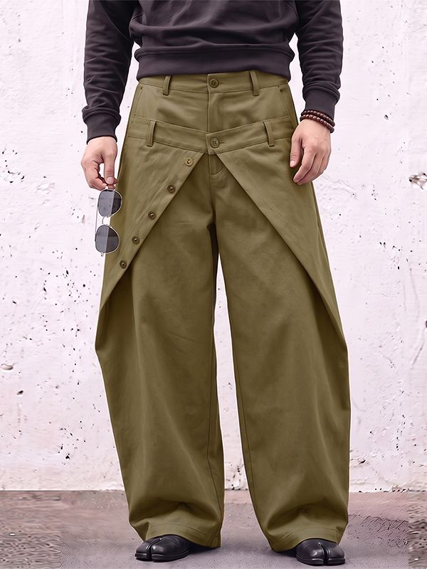 Men's Avant-Garde Darkwear City Walk Asymmetric Button Flap Balloon Wide-Leg Pant SKUL85218