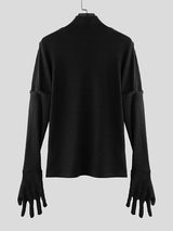 Mens Striped High-Neck Thumbhole Long-Sleeve T-Shirt SKUK80474