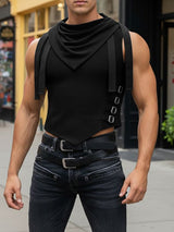 Men's Avant-Garde Knit Textured Draped Cowl Neck Tank SKUL54686