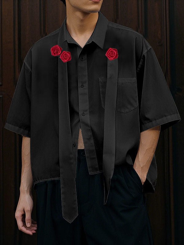 Mens 3D Rose Short Sleeve Shirt SKUL10805