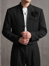 Men's Modern Gothic Red Carpet Stand Collar Floral Applique Long Sleeve Blazer SKUL85237