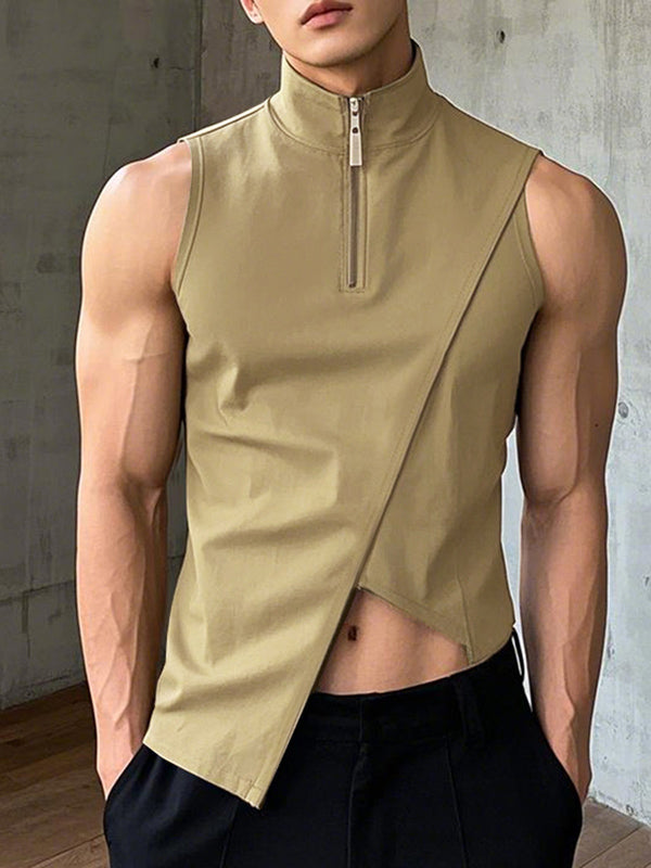 Mens Asymmetrical Cut-Out Mock Neck Sleeveless Tank SKUL05314