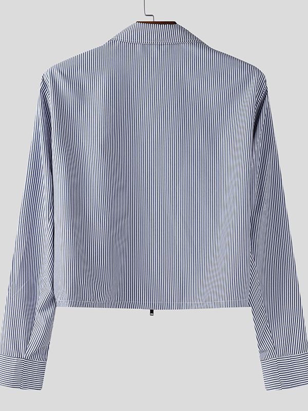 Men's Solid Color Striped Long Sleeve Jacket SKUL37702